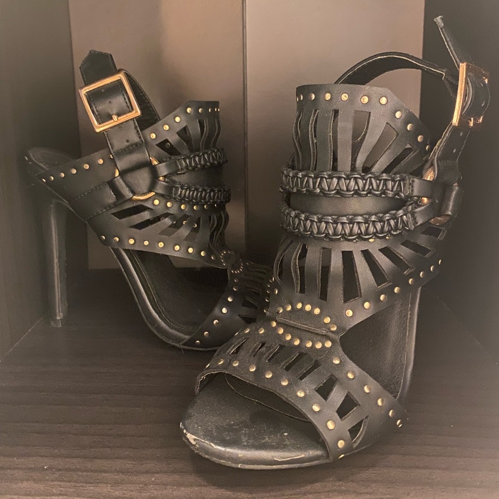 Black Studded Stiletto Heels Size 7.5